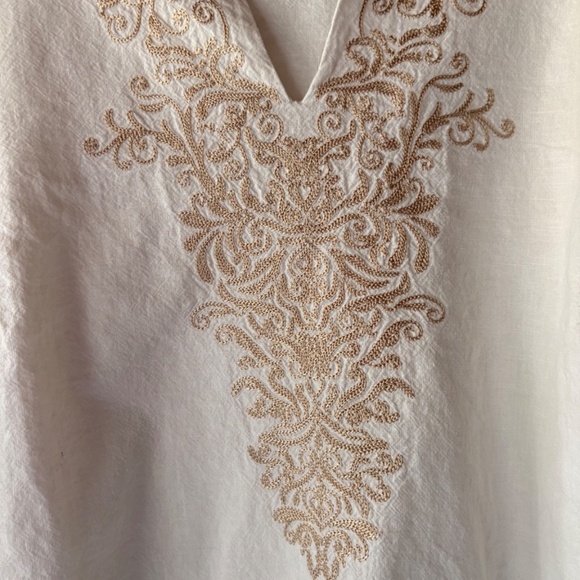 Norm Thompson, Ivory Linen/Cotton Gold Embroidered Tunic Size PXL - Picture 6 of 8